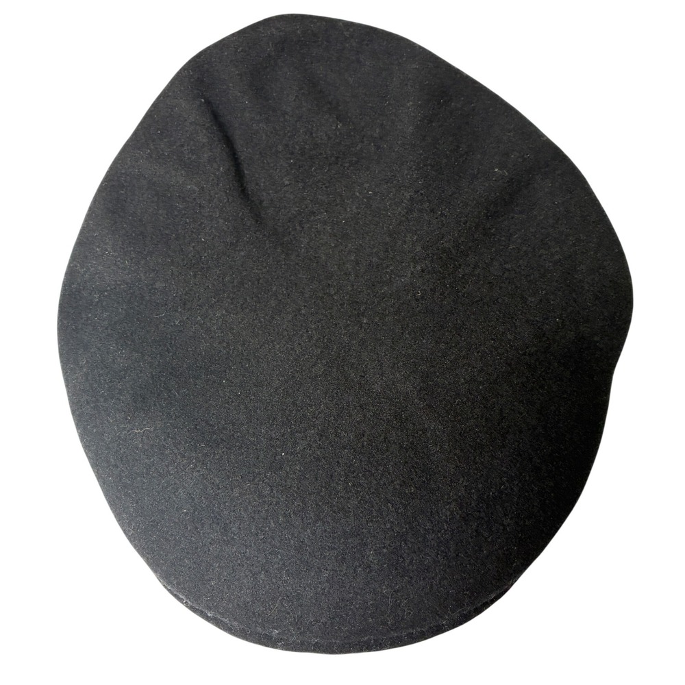 K-Hats 100% Wool Beret Flat Cap Black Structured Brim Made in USA Large Vintage